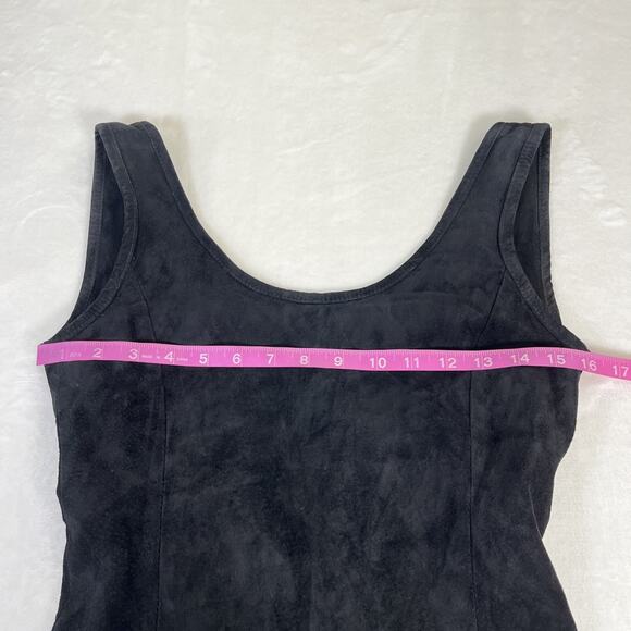 Vintage 90s Y2K Black Mini Dress Marquis Suede Bodycon Leather Dress Sz 6 Chrty - Picture 3 of 13